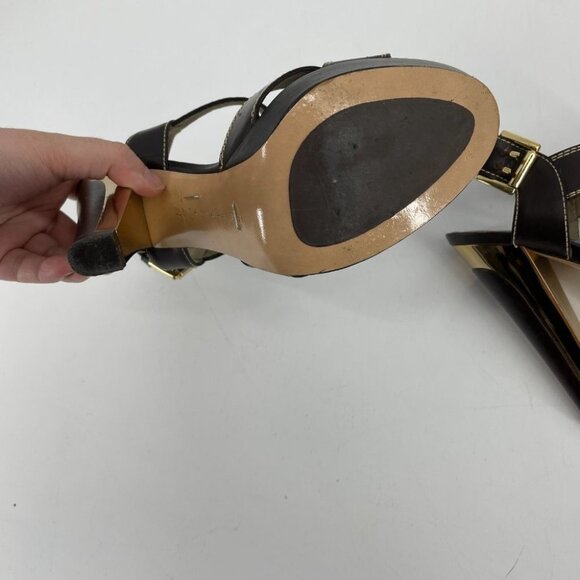 Barbara Bui brown  gold strappy buckle high heel sandals - Picture 10 of 16